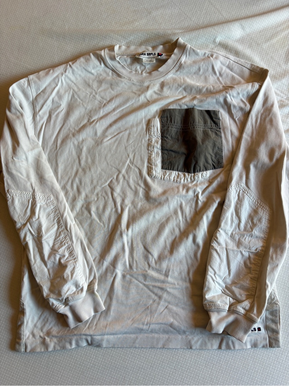 ZARA SRPLS Cream Crewneck Tee with Red Label Accent